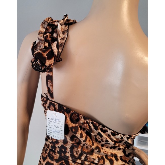 Sexy Women Short Sleeve 2 Piece Brown/Black Mini Club Party Cocktail Dress Med - Picture 8 of 10